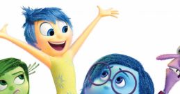 Joy, Sadness, Anger, Disgust, and Fear from "Inside Out" display emotions vividly in a colorful and animated group scene.