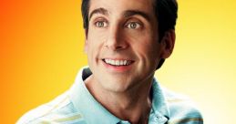 Steve Carell smiling in a striped polo, embodying the humor and awkward charm of "The 40-Year-Old Virgin.