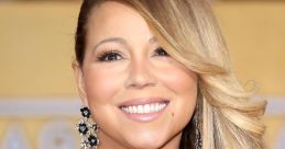 Mariah Carey smiles brightly, showcasing her glamorous style with elegant earrings and soft waves at a star-studded event.