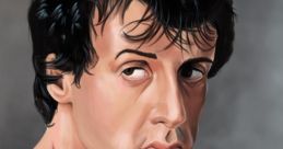 Rocky Balboa, intense boxing portrait highlighting determination, athleticism, and resilience in the boxing ring.