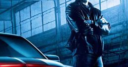 Young man stands confidently next to a sleek black car, evoking the iconic style of "Knight Rider." Action and adventure await.