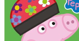 Peppa Pig in a colorful helmet, ready to ride her scooter, promoting safety and fun in outdoor adventures.