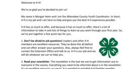 Welcome message for new members of Allamakee County 4-H with tips for involvement and getting started.