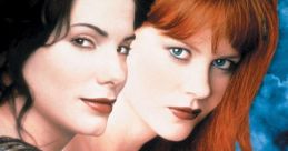 Promo image for Practical Magic featuring enchanting sisters with a magical backdrop and a romantic couple embracing.