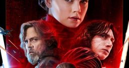 Key characters from "Star Wars: The Last Jedi" face off against the dark side in a dramatic, visually stunning poster.