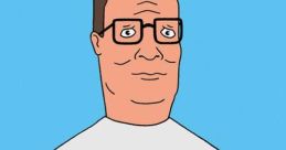 Hank Hill holds a drink, showcasing his iconic style against a blue background, embodying classic animated humor.