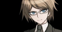 Byakuya Togami from Danganronpa, dressed in a formal suit with glasses, exuding a confident demeanor.