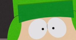 Kyle Broflovski in his signature green hat and orange jacket, showcasing his quirky character from the animated series.