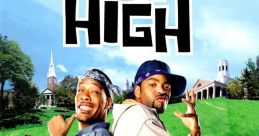 Iconic moment from 'How High' featuring the lead characters and supporting cast in a college setting.