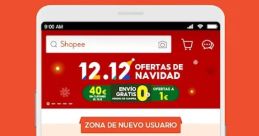 Shopee app interface showcasing holiday deals, exclusive coupons, and flash sales on popular products. Great savings await!