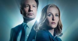 Mulder and Scully from The X-Files stand confidently against a dramatic backdrop, emblematic of their paranormal investigations.