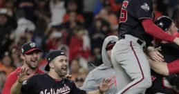 Washington Nationals players celebrate a thrilling World Series victory with excitement and joy on the field.