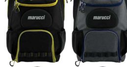 Marucci CDM backpacks in black and gray, featuring durable designs and stylish accents for baseball players.