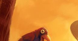 Colorful bird perched on a branch, set against a warm, golden background inspired by the Hello Neighbor game atmosphere.