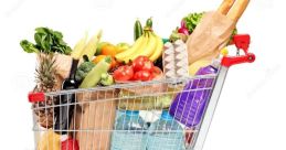 Boodschappen 1: The of a cart rolling through the aisles of a bustling grocery store, filled with the rustling of bags and