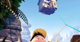 Russell celebrates as he helps lift a colorful house with balloons in the adventurous animated film "Up" (2009).