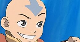 Aang, the young Avatar, smiles while holding his staff, showcasing his energetic spirit in Avatar: The Last Airbender.