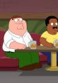 Peter Griffin and Cleveland Brown enjoying drinks in a bar scene from Family Guy, highlighting their quirky friendship.