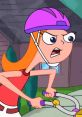 Candace from Phineas and Ferb, wearing a pink helmet and determined expression, ready to catch her brothers in their antics.