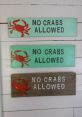 Wooden signs stating "No Crabs Allowed" in vibrant colors with crab illustrations, perfect for beach decor or seafood settings.