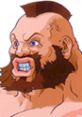 Zangief from Street Fighter EX, showcasing his fierce expression and iconic hairstyle, ready for battle.