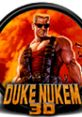 Duke Nukem 3D logo featuring the iconic character against a fiery background with bold typography.