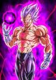 Vegeta in a powerful stance, showcasing immense strength and energy, surrounded by vibrant pink and black energy effects.