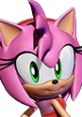 Amy Rose in a vibrant pose, showcasing her iconic pink hair and green eyes from the Sonic franchise, including Shadow the Hedgehog.