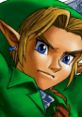 Link from The Legend of Zelda: Ocarina of Time, showcasing his iconic green attire and determined expression.