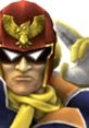 Captain Falcon from Super Smash Bros. Brawl, wearing his signature helmet and costume, ready for an intense match.