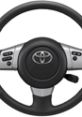 Toyota steering wheel with controls, highlighting the car horn button for easy access while driving.