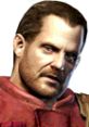 Barry Burton from Resident Evil with a serious expression, showcasing his rugged features and iconic red attire.