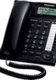 Black corded phone with a keypad and LCD display, ideal for home or office communication needs. Reliable and user-friendly.