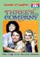 Cover art for "Three's Company - Season 2," showcasing the show's iconic trio in vibrant colors and playful poses.