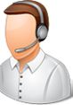 Male phone operator wearing a headset, ready to assist customers with inquiries and support in a professional setting.