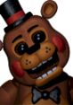 FNAF 2 character Freddy Fazbear smiling, wearing a black top hat and bow tie, iconic from the Five Nights at Freddy’s series.