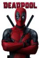 Deadpool in his iconic red and black suit, confidently posing with crossed arms, showcasing his anti-hero persona.