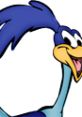 Road Runner character with vibrant blue feathers and a playful expression, iconic figure from classic cartoons.