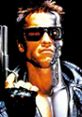 Arnold Schwarzenegger as the iconic Terminator, showcasing a futuristic cyborg look with sunglasses and a firearm.