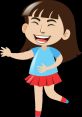 Cheerful girl in a blue shirt and red skirt, laughing joyfully, embodying the essence of 卡通笑聲 and happiness.