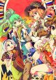 Four colorful characters play musical instruments, inspired by Gensou Nostalgias and Touhou series. Joyful celebration of music.