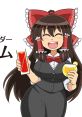 Bartender Reimu smiles joyfully, showcasing colorful drinks in a stylish outfit from Touhou Youyoumu ~ Perfect Cherry Blossom.