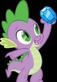 Spike from MLP happily holds a blue gem, showcasing his cheerful personality and adventurous spirit.