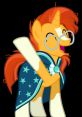 Cheerful Sunburst from MLP wearing a star-patterned cape and glasses, showcasing his playful and magical personality.