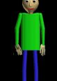 Green character with a simplistic design and blue pants, featured in the Baldi Basics song, embodying fun learning behavior.