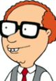 Mort Goldman from Family Guy, Season 3, features a quirky character with bright orange hair and thick glasses.