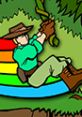 Adventurous character swinging across vibrant landscape in classic game Pitfall; exploring jungle challenges and treasures.