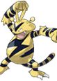 Electabuzz from Pokémon Snap, showcasing its vibrant yellow and black stripes, energetic pose, and electric abilities.