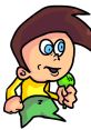 Cartoon character with brown hair holding a microphone, showcasing a fun and playful vibe, relevant to Nickcheezy's content.