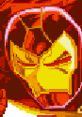 Iron Man in a vibrant pixel art style, showcasing his iconic helmet and fierce expression from Marvel Super Heroes.